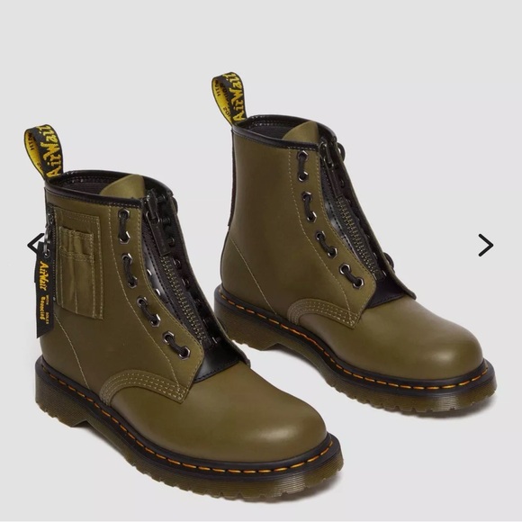 1460 Ben Alpha Industries Nylon/Leather Olive Lace Up Boots - Picture 2 of 12